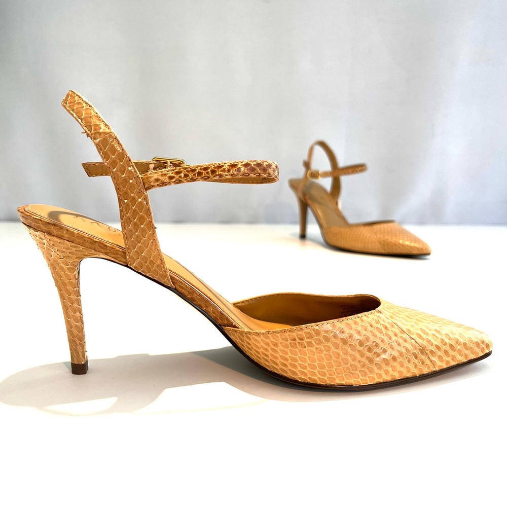 NWT Strapped Slingback Heels by Ralph Lauren in Sand Snakeskin